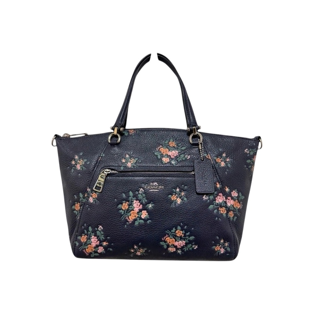 Coach Prairie Satchel Midnight Navy Pink Rose Bouquet‎ Floral Leather 91603